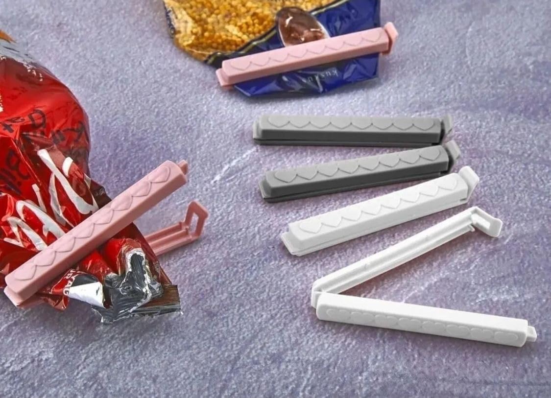 Plastik Poşet Klipsi, Kalp Desenli, Pembe, Gri ve Beyaz, 12 Adet, Yüksek Tutuşlu, Uzun Süreli Kullanım | Gıda ile temasa uygun, Kompakt hafif tasarım,Mutfakta düzeni sağlar,Çok amaçlı kullanılabilir