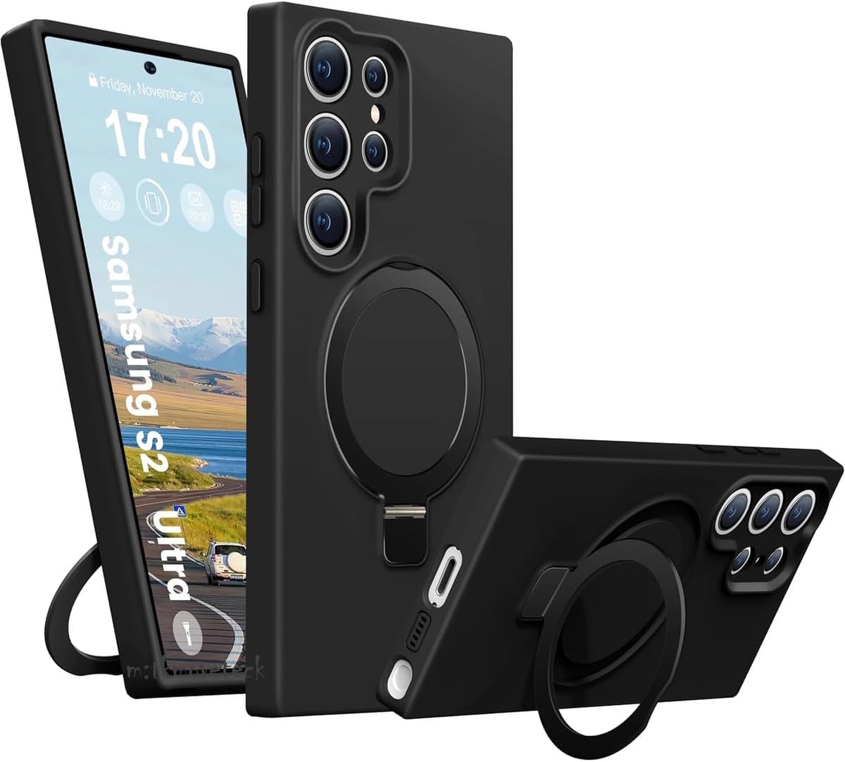 - Galaxy S24 Ultra ile uyumlu Kılıf Magsafe ile uyumlu Halkalı Extra Standlı içi Kadife Yumuşak Renkli Silikon Kapak - Siyah - Görsel 3