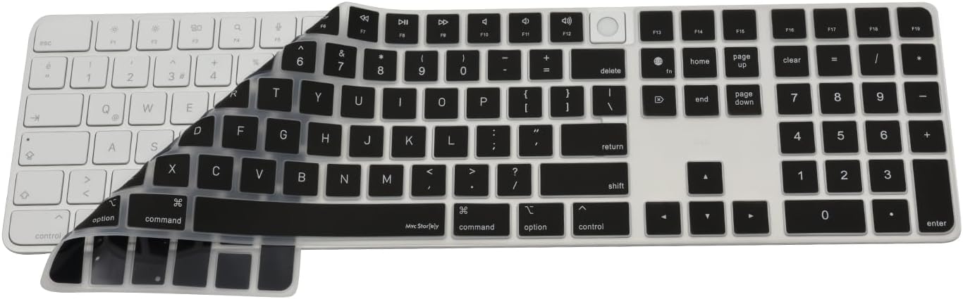 Apple Magic Keyboard 3 A2520 Numeric Klavye Koruyucu – US ANSI Yatay Enter Uyumlu Ultra İnce Silikon Kaplama Şeffaf ve Baskılı Seçenekler Keyboard Protector Siyah