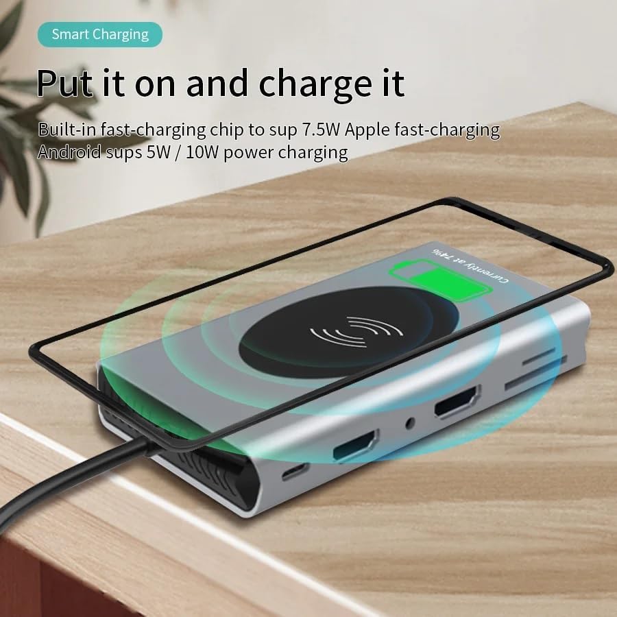 HB-08 15 İN 1 WİRELESS ŞARJ HDMI USB WGA CAT 5 STREO TYPE C HAFIZA KART OKUYUCULARI FULL VERSİON COMBO HUB - YAPAMAYACAĞINIZ İŞ YOK !!!!