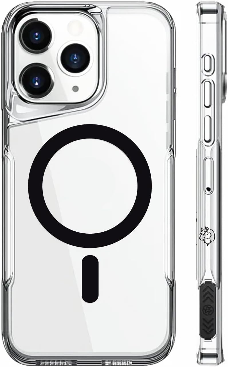 iPhone 16 Pro Max İle Uyumlu Mag safe Özellikli Ultra Kristal Kenarları Yumuşak Arkası Sert Tam Koruyuculu Silikon Kılıf (Şeffaf/Siyah, 6.9 İnç) - Görsel 2