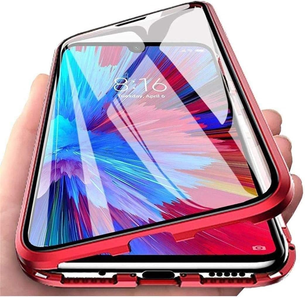 Alternative view of Galaxy A10 Uyumlu Önü ve Arkası Temperli Cam, Manyetik Adsorpsiyon Darbeye Dayanıklı Kapak, Alüminyum Metal Tampon Güçlü Mıknatıslar (Kırmızı,  Galaxy A10)