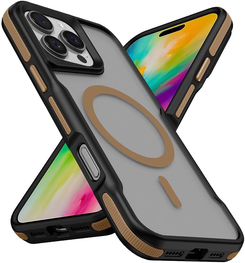 Alternative view of Apple için uyumlu iPhone 16 Pro Max Kılıf M-safe Şarj Özellikli Renkli Kenar Airbag Şeritli Zore Lamer Kapak Titanyum-Gold