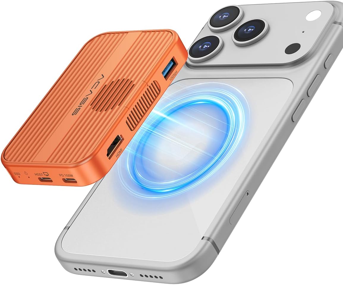ACASIS Manyetik M.2 NVMe SSD kasa ve fanlı USB-C yerleştirme istasyonu, iPhone 17/16/15 Pro/Pro Max/Plus için, aletsiz kurulum, 2230/2242/2260/2280 B+M M-Key (turuncu) - Görsel 3