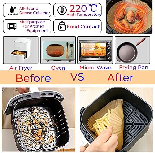 Alternative view of Sıcak hava fritözleri için fırın kağıdı, 100 adet Airfryer pişirme kağıdı, yapışmaz, yağa dayanıklı, suya dayanıklı hava fritözü, tek kullanımlık parşömen kağıdı, fırın ve mikrodalga için