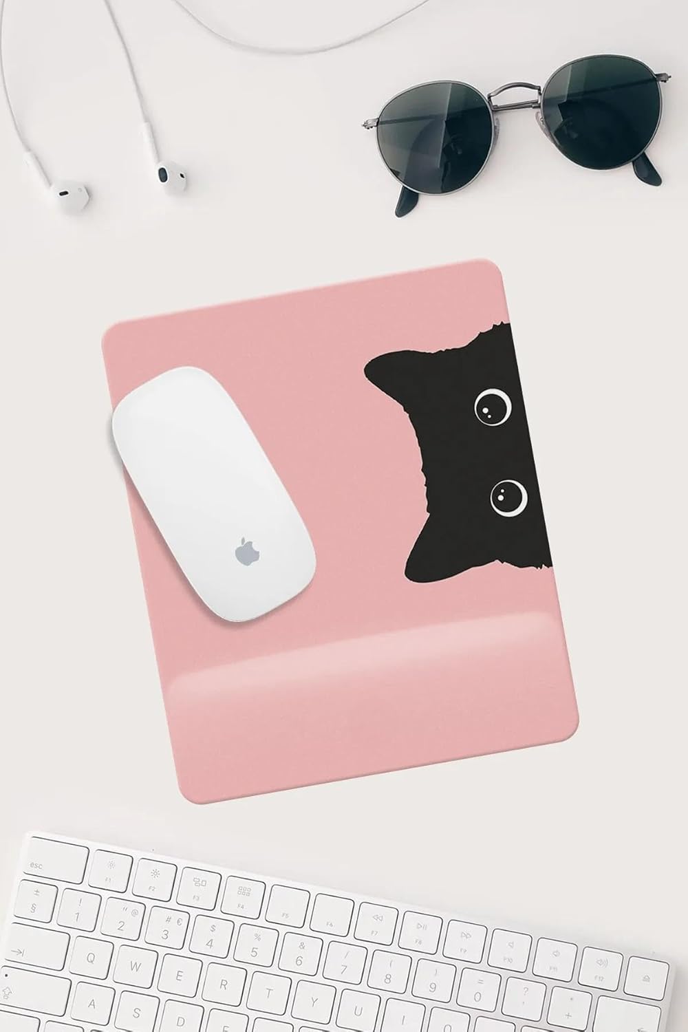 HobiShop(105) Pembe Kedi Çizimli Bilek Destekli Dikdörtgen Mouse Pad Mouse Altlığı. Pembe - Görsel 3