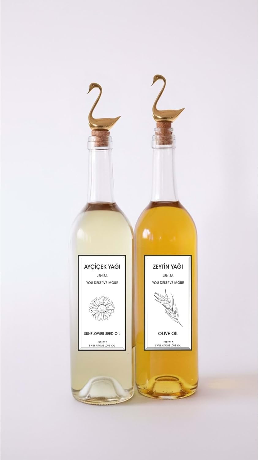 Altın Kuğu Akıtmaz Tıpalı Dibi Çukur Şeffaf Cam Şişe 2'Li 750 Ml Yağdanlık Yağlık