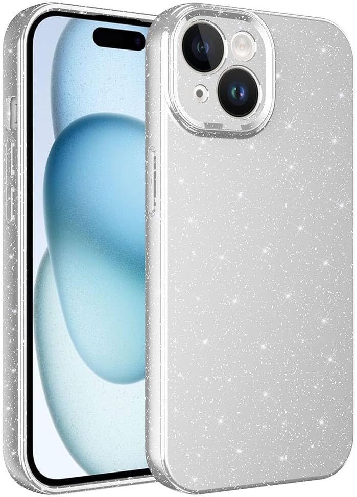 Apple iPhone 15 ile uyumlu Z-Jelly Kılıf Kamera Korumalı Simli Işılıtılı Renkli Parlak Silikon Kapak-Silver