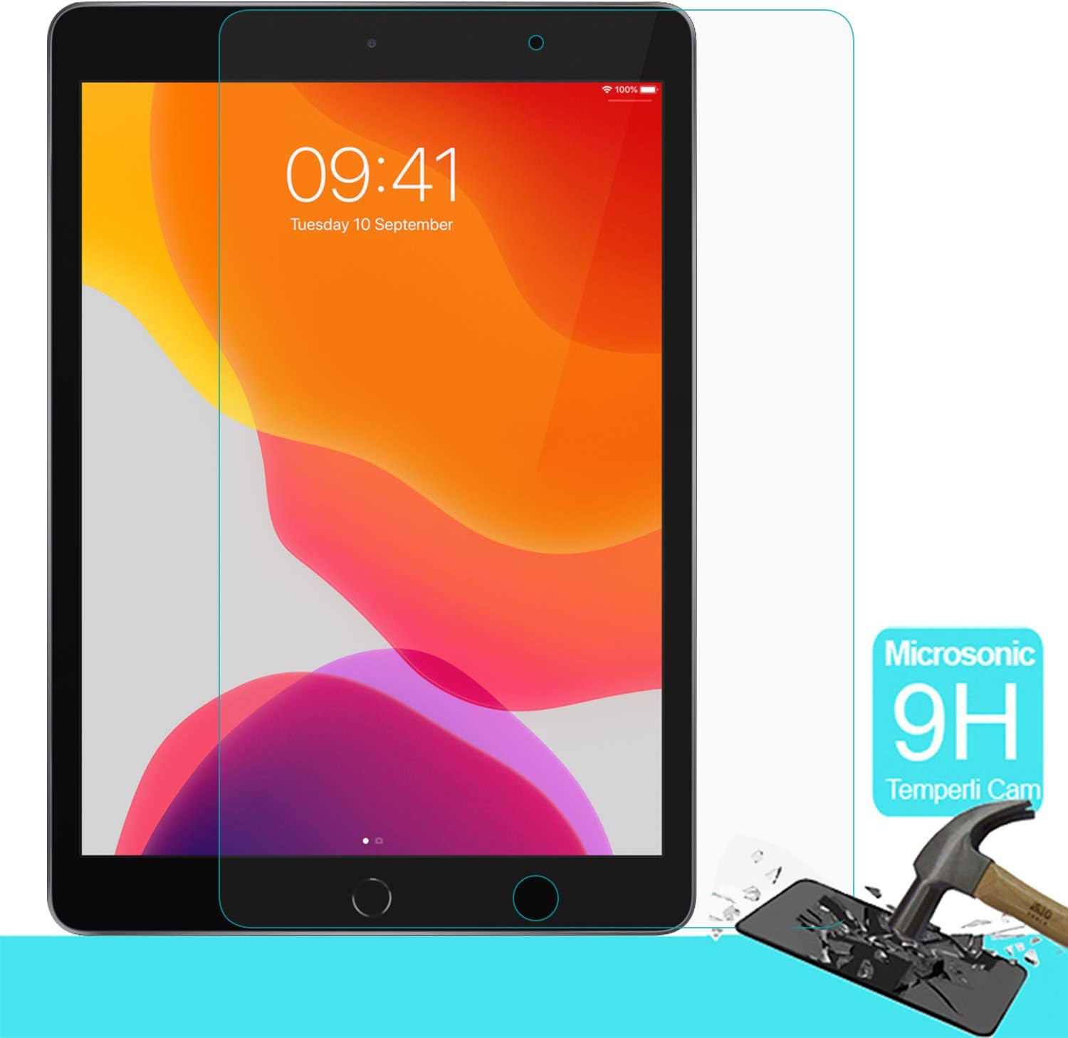 Apple iPad 10.2'' 7. Nesil (A2197-A2200-A2198) Temperli Cam Ekran Koruyucu [iPad 10.2 ile Uyumlu Ekran Koruyucu - Şeffaf]