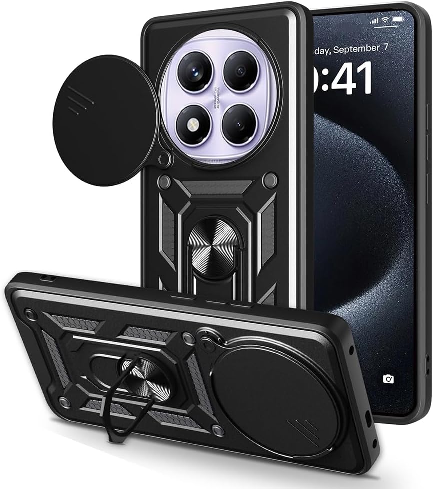Xiaomi ile uyumlu Redmi Note 14 Pro 4G Kılıf Magnetik Standlı Kamera Korumalı Zore Sürgülü Vega Kapak Siyah