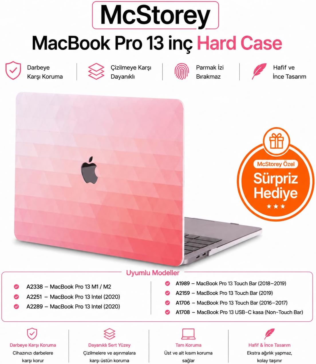 Alternative view of MacBook Pro 13 Sert Kapak A1706 A1708 A1989 A2159 A2251 A2289 A2338 M1 M2 Uyumlu İnce Hafif Mat Koruyucu Kılıf Kırmızı