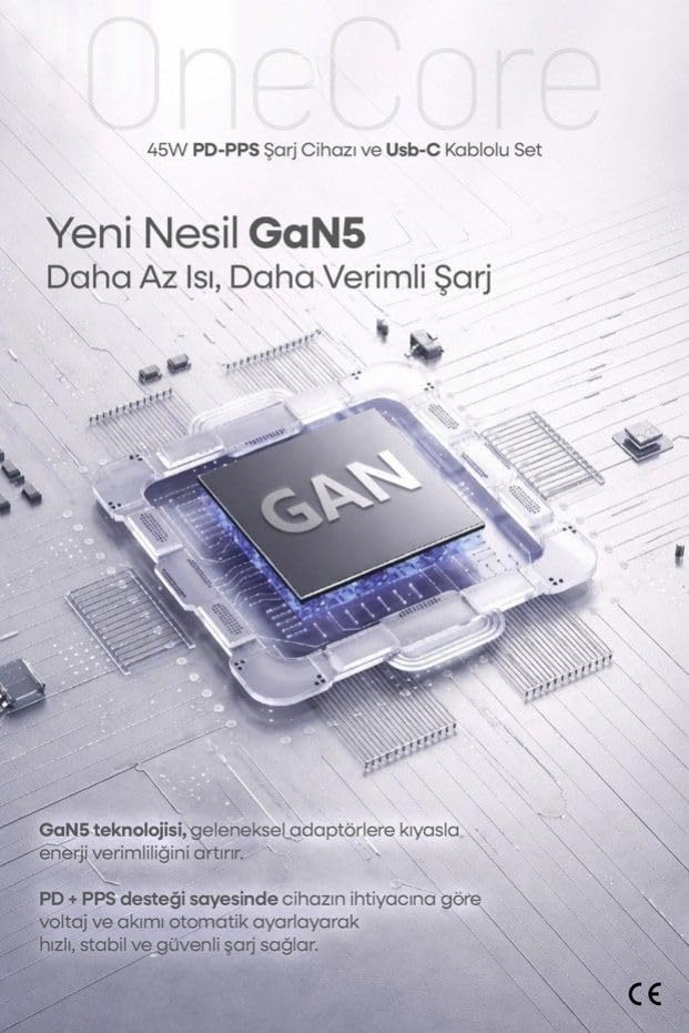45W USB-C PD-Pps Super Hız Şarj Adaptörü ve 1m 5A Type-C to Type-C Kablo Siyah (3 Yıl Garantili) - Görsel 3