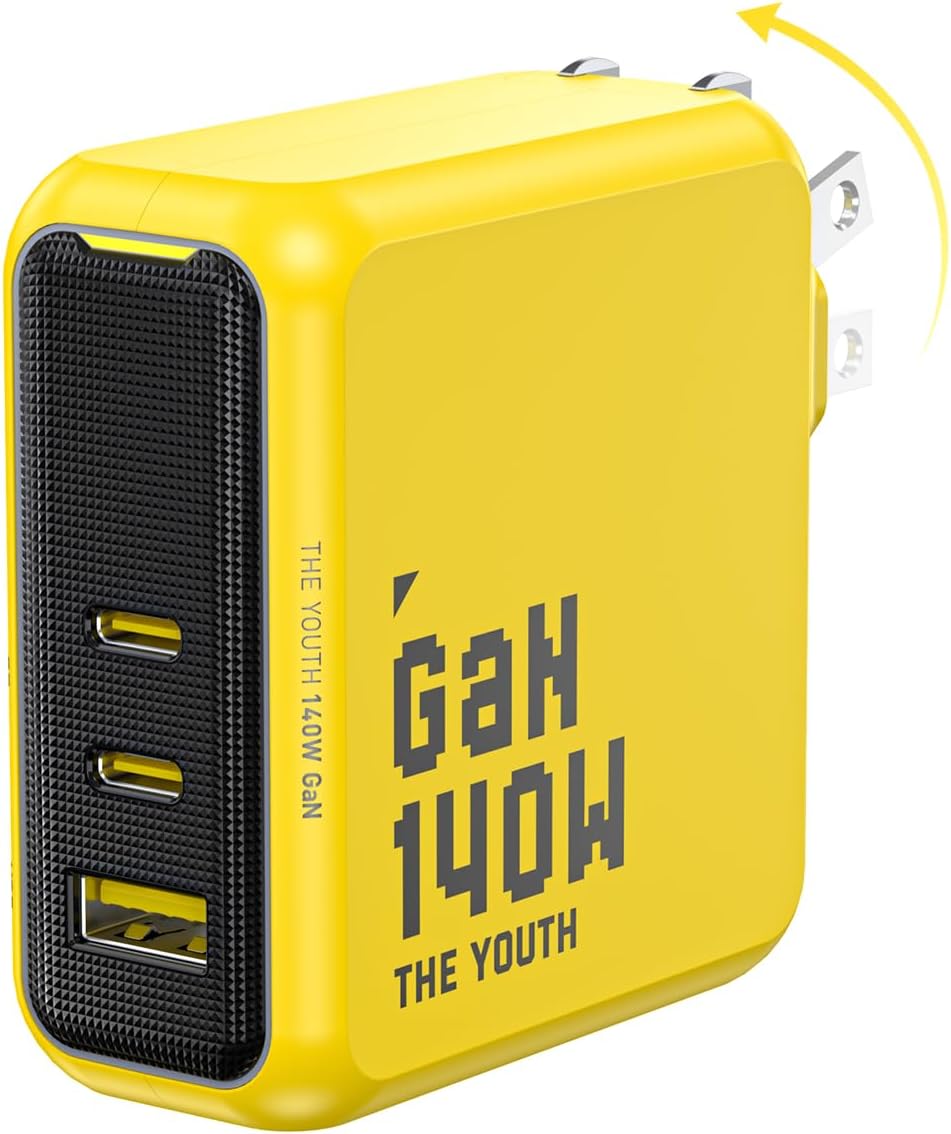 Aohi Youth 3 Portlu Şarj Adaptörü,140W Şarj Cihazı, GaN+ Hızlı Şarj İstasyonu, Sarı - Görsel 3