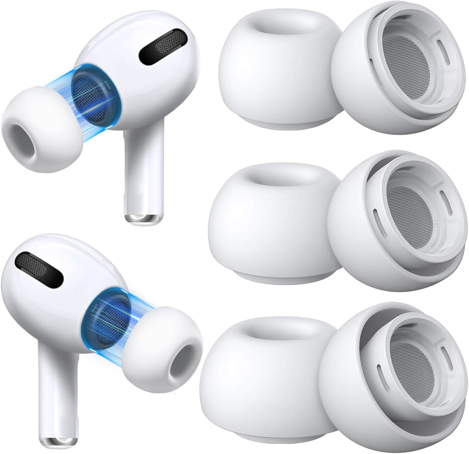 Alternative view of AirPods Pro & AirPods Pro 2. Nesil için 3 Çift Yedek Kulak Uçları, Gürültü Azaltma Delikli Silikon Kulak Ucu Ağrısı Yok, Kaymaz Yumuşak Kulak Uçları Airpods Pro/Pro 2 ile Uyumlu (Boyutlar