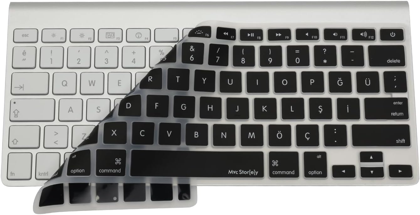 Apple Magic Keyboard A1314 A1242 Uyumlu Klavye Koruyucu Türkçe Q Baskı Silikon Kaplama US İngilizce Klavyeyi Türkçeye Çeviren Ultra İnce Kaymaz Toz ve Sıvı Koruma Keyboard Cover Siyah