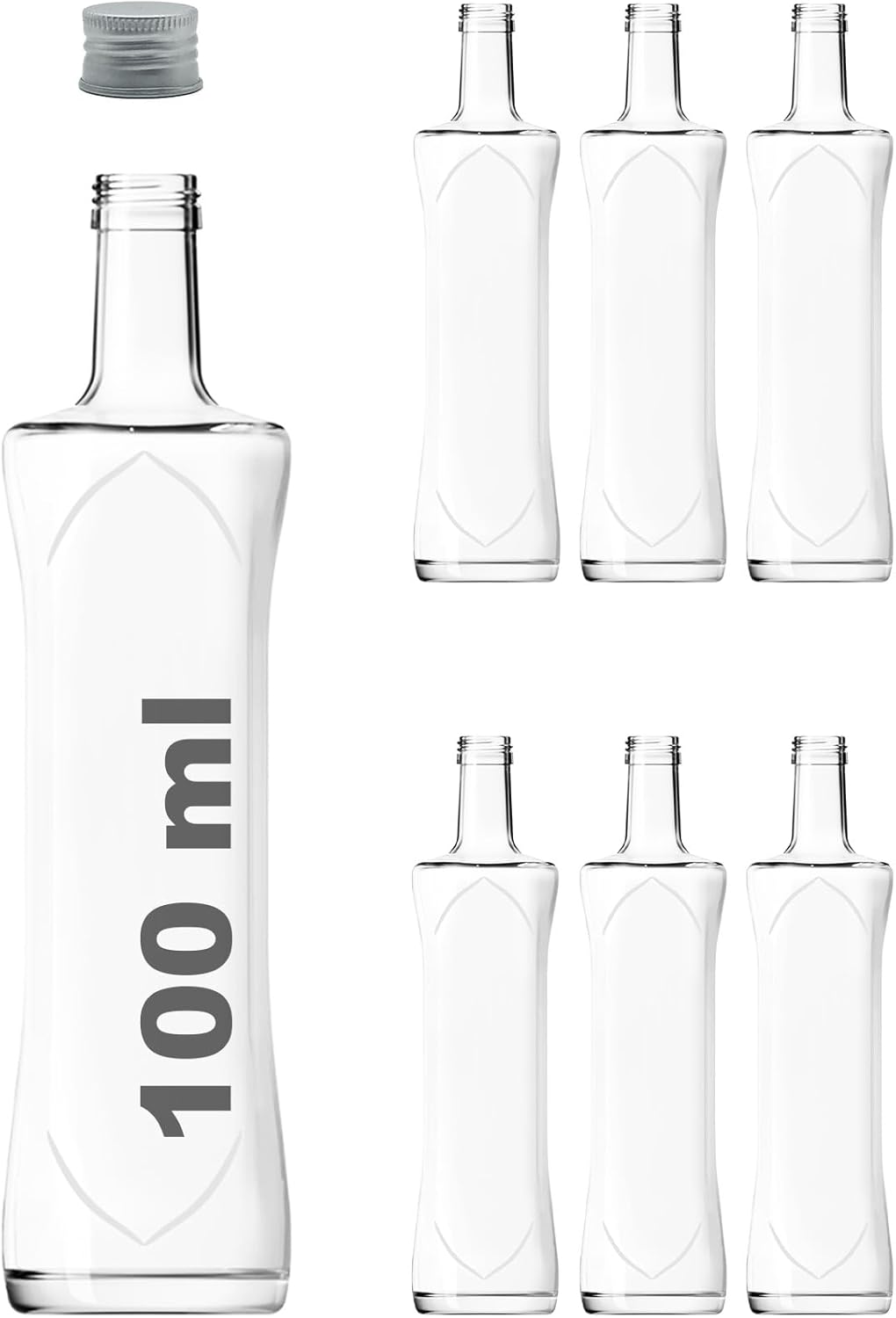 100 ml Şeffaf Piramit Sosluk 100 cc Kapaklı Kavisli Cam Şişe 6 Adet (Gümüş (Metal)) - Görsel 3