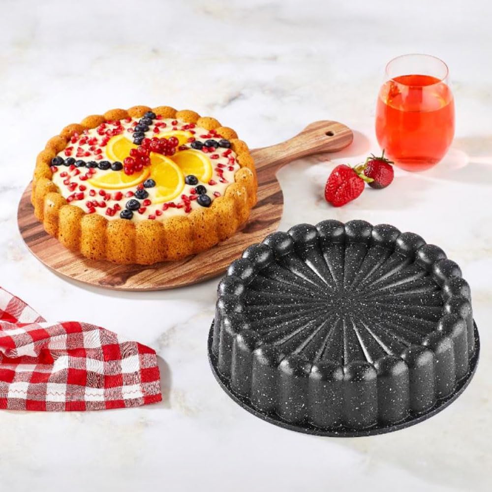 Döküm Gövdeli Keskin Tart ve Kek Kalıbı 28cm, Dilimli ve Döküm, Siyah Granit Benekli Pişirme Kabı, Kolay Çıkarma, Dayanıklı Alüminyum Alaşım - Görsel 2