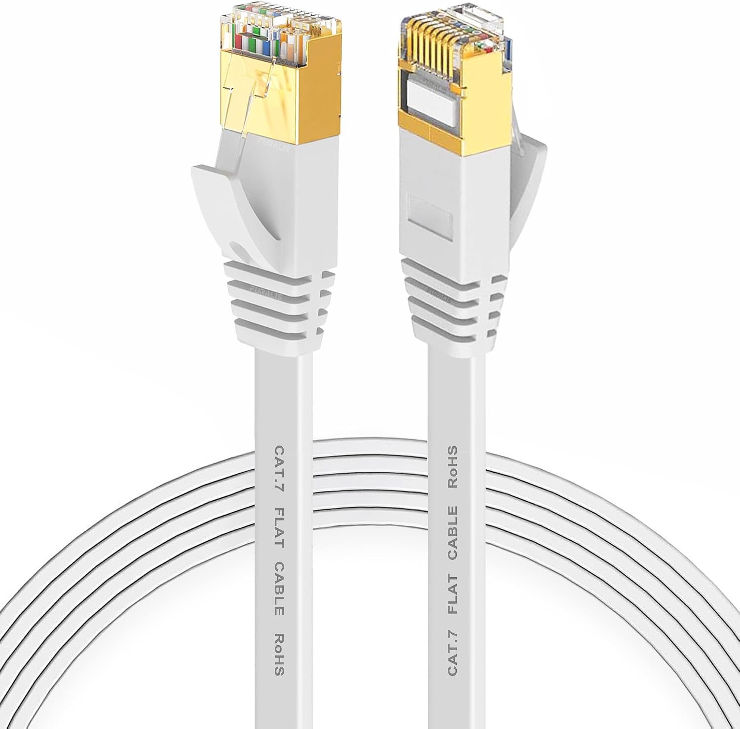 CAT7 Ethernet Kablosu (3 METRE) - 10Gbps’ye Kadar Veri Aktarımı - Fabrikasyon RJ45 Konnektörlü - Yassı Flat Tasarım - 600MHz - Beyaz - Görsel 3