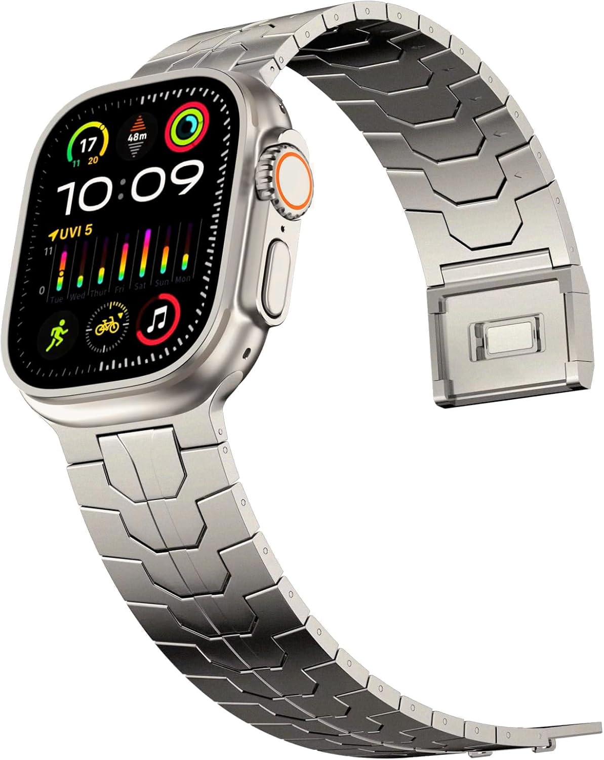Alternative view of Apple Watch ile Uyumlu Titanyum Serisi Manyetik Tokalı Hafif ve Rahat Çelik Kordon Kayış (42-44-45-46-49 mm) Boyutlarına Uyumlu (Titanyum, Symetric)