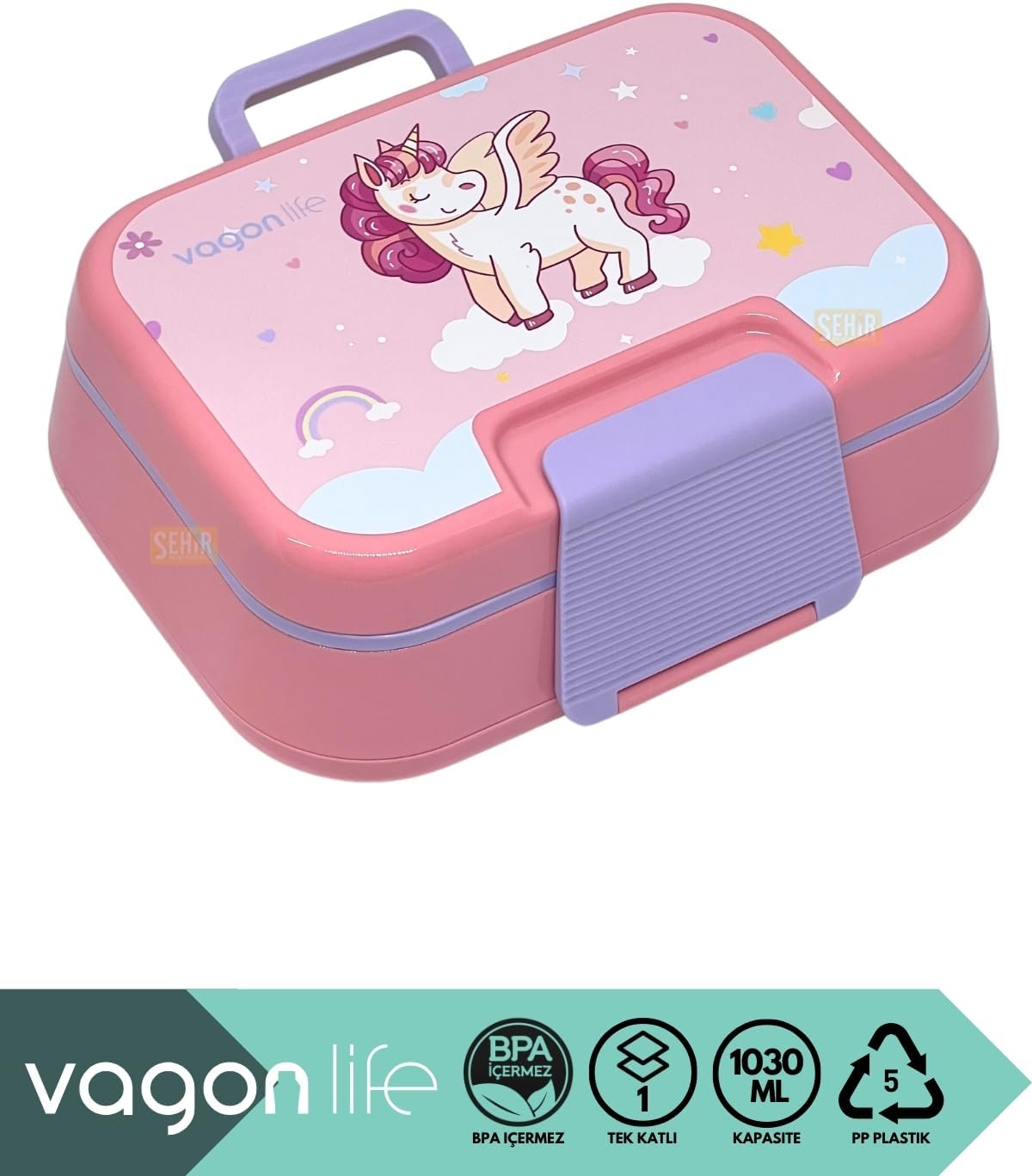 1030ml Lunchbox Tek Katlı 3 Bölmeli PP Plastik Sefer Tası Yemek Kutusu (Pembe) - Görsel 3