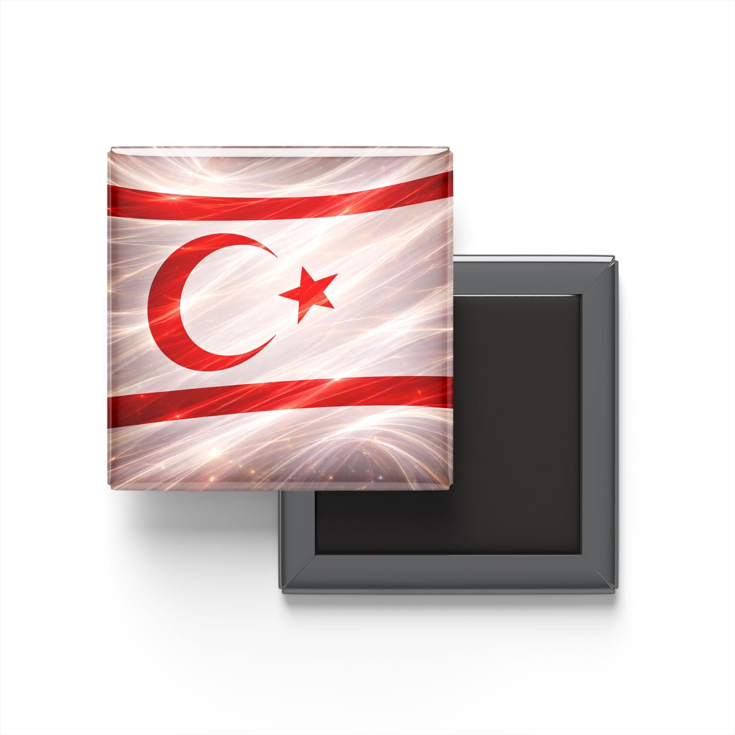 Alternative view of Kuzey Kıbrıs - Abstract Efektli Bayrak - Baskılı Kare Buzdolap Magneti