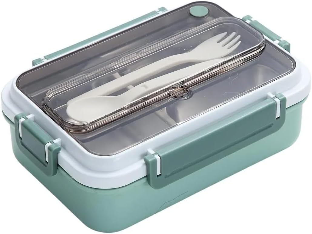 1000ml Lunchbox Tek Katlı 3 Bölmeli Çelik Sefer Tası Yemek Kutusu (Koyu Yeşil)