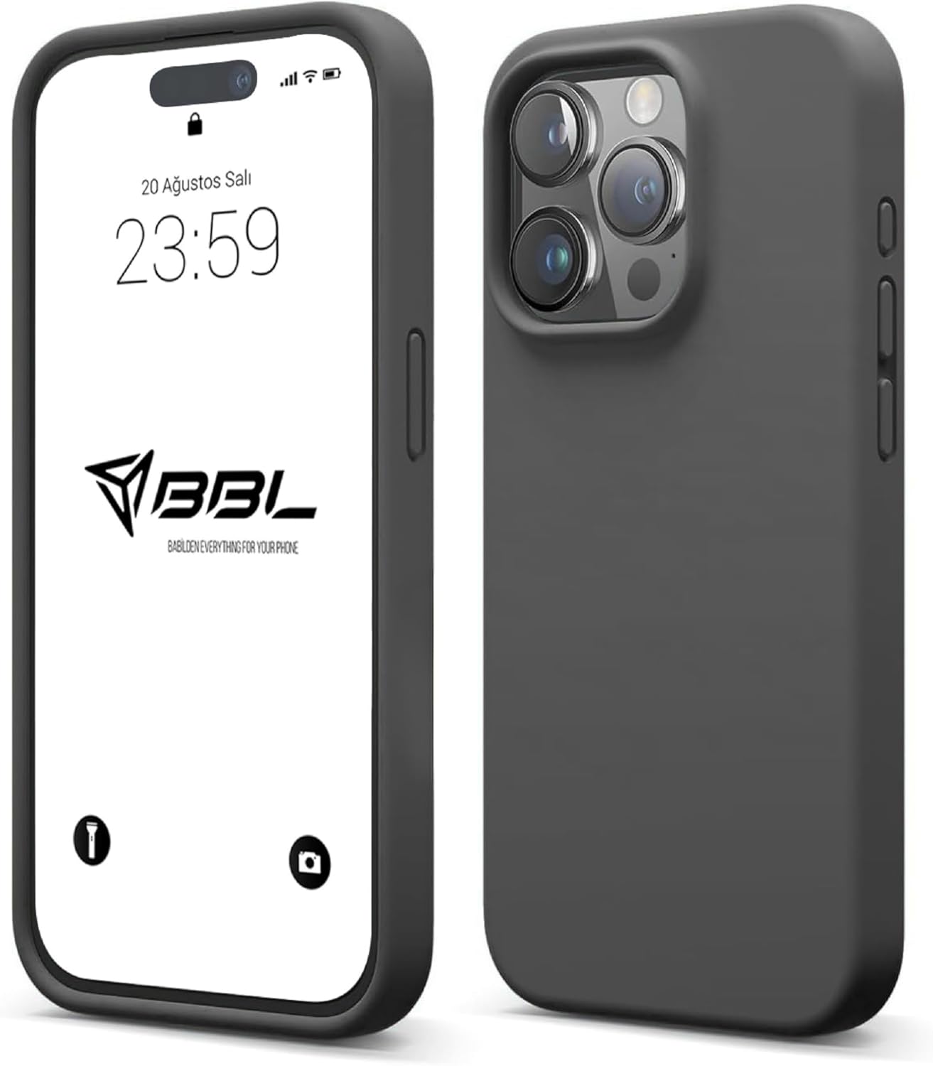 iPhone Kılıf İnce Sıvı Silikon 3 Katmanlı Tam Kaplamalı Yumuşak Jel Kauçuk Kılıf Kapak, Antrasit Siyah (iPhone 14 Pro Max 50)