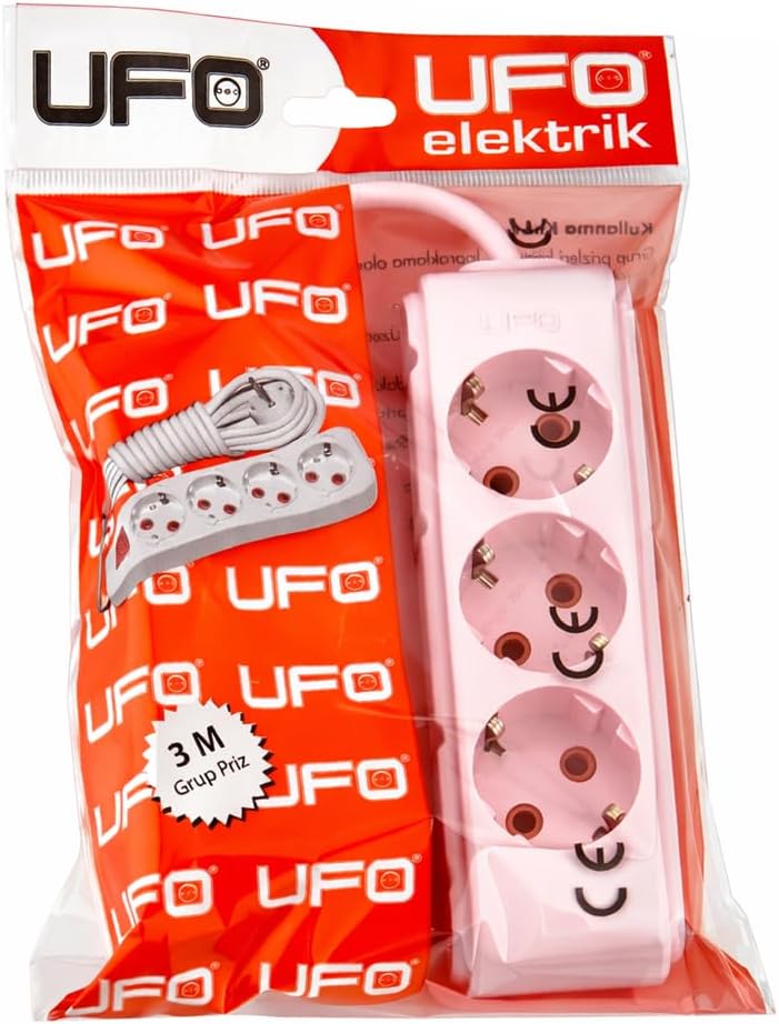 Alternative view of 3lü 3 metre Kablolu Topraklı Grup Priz, 16A 250V, Üçlü Uzatma Kablosu Pembe Renk
