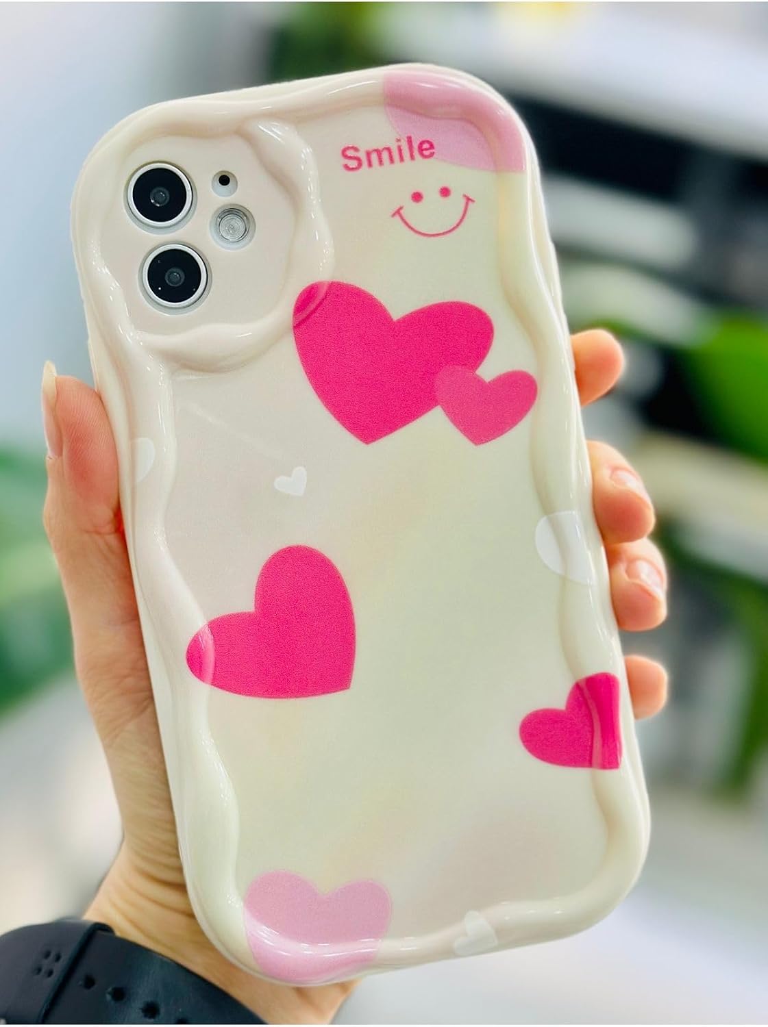 Iphone 11 ile Uyumlu Dalgalı SMİLE KALP Tasarımlı Baskılı Esnek Silikon Kılıf