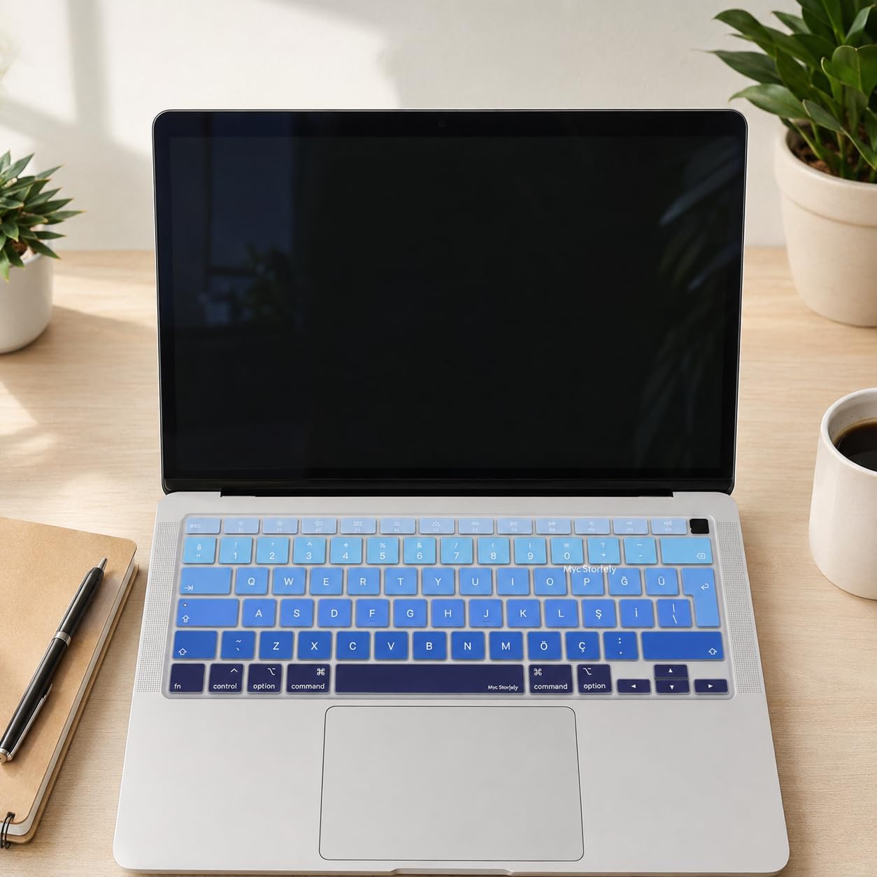 Alternative view of Türkçe Q Klavye Koruyucu MacBook Air A1932 A2179 A2337 M1 Uyumlu | UK ISO Ters L Enter | Ultra İnce Silikon Keyboard Cover Lacivert Mavi