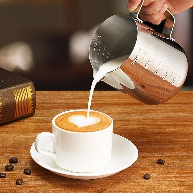 Alternative view of Paslanmaz Çelik Sütlük - Barista Süt Isıtıcı & Köpürtücü | Latte Art Pitcher | Küçük & Büyük Boy Seçenekli, Ocak Üstü Çelik Süt Potu (350 ml)