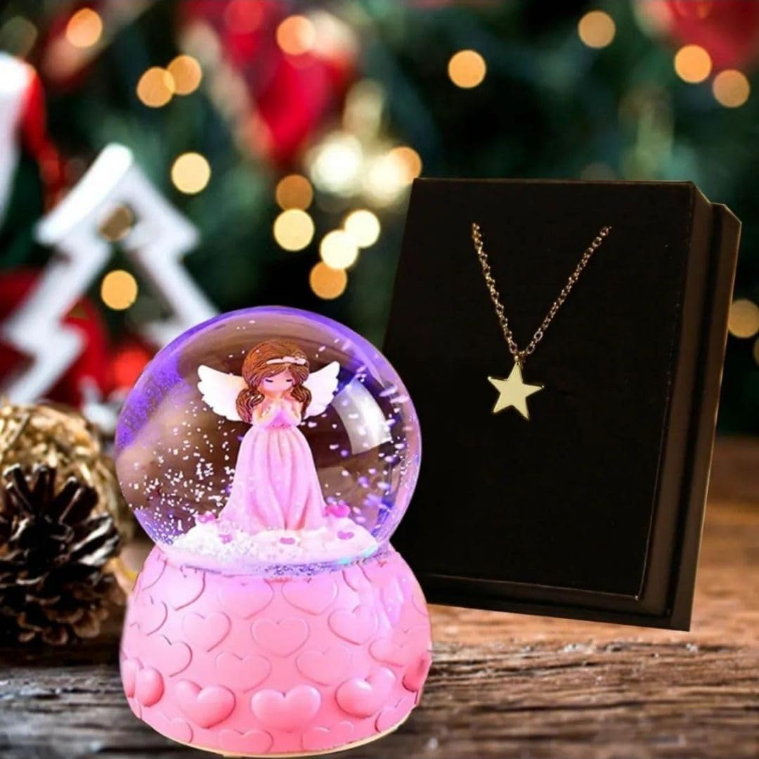 Arkadaşa Hediye Yıldız Kolye & Pembe Mini Işıklı Peri Kar Küresi