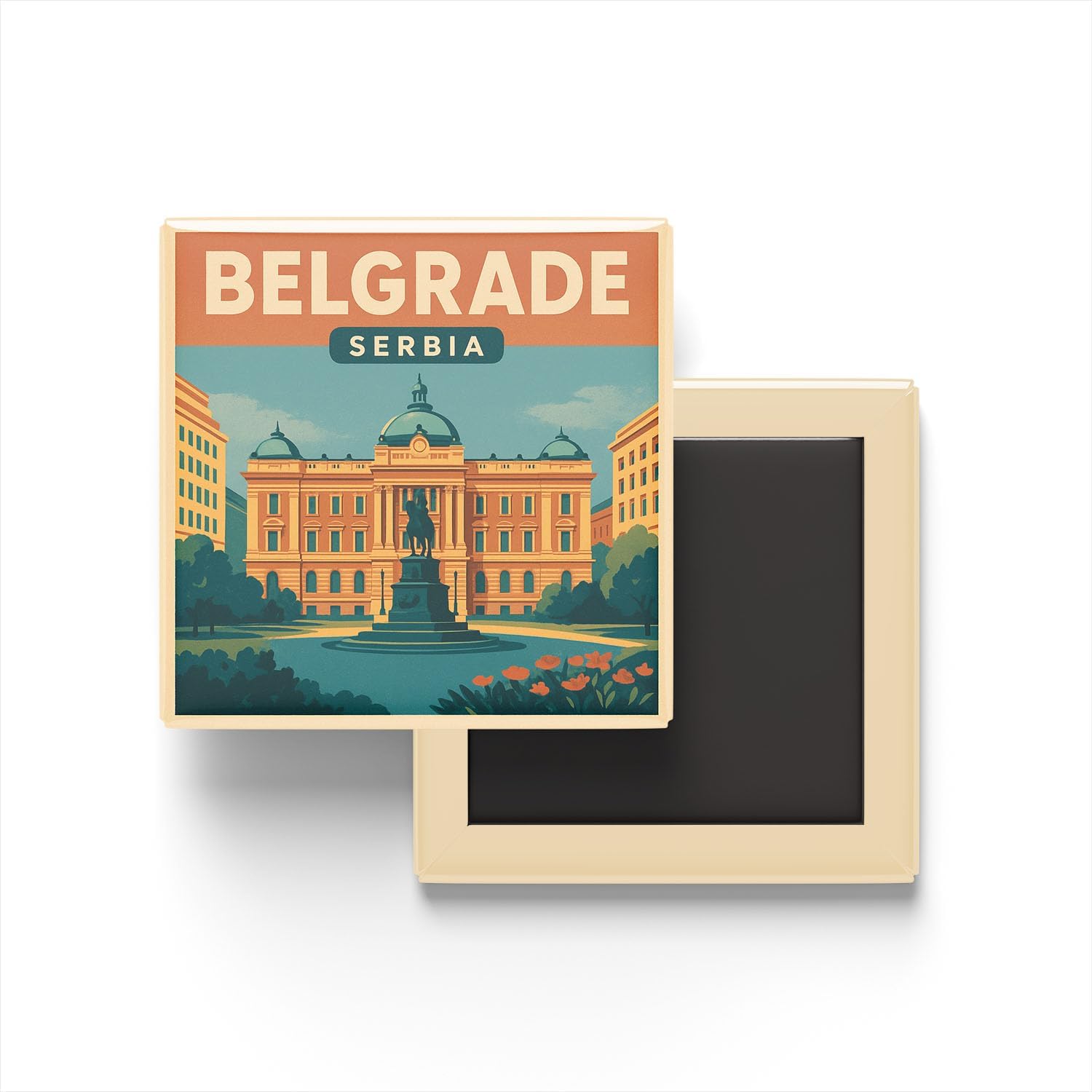 Alternative view of Belgrad Sırbistan - Cumhuriyet Meydanı - Baskılı Buzdolap Magneti Kare 9x9 cm