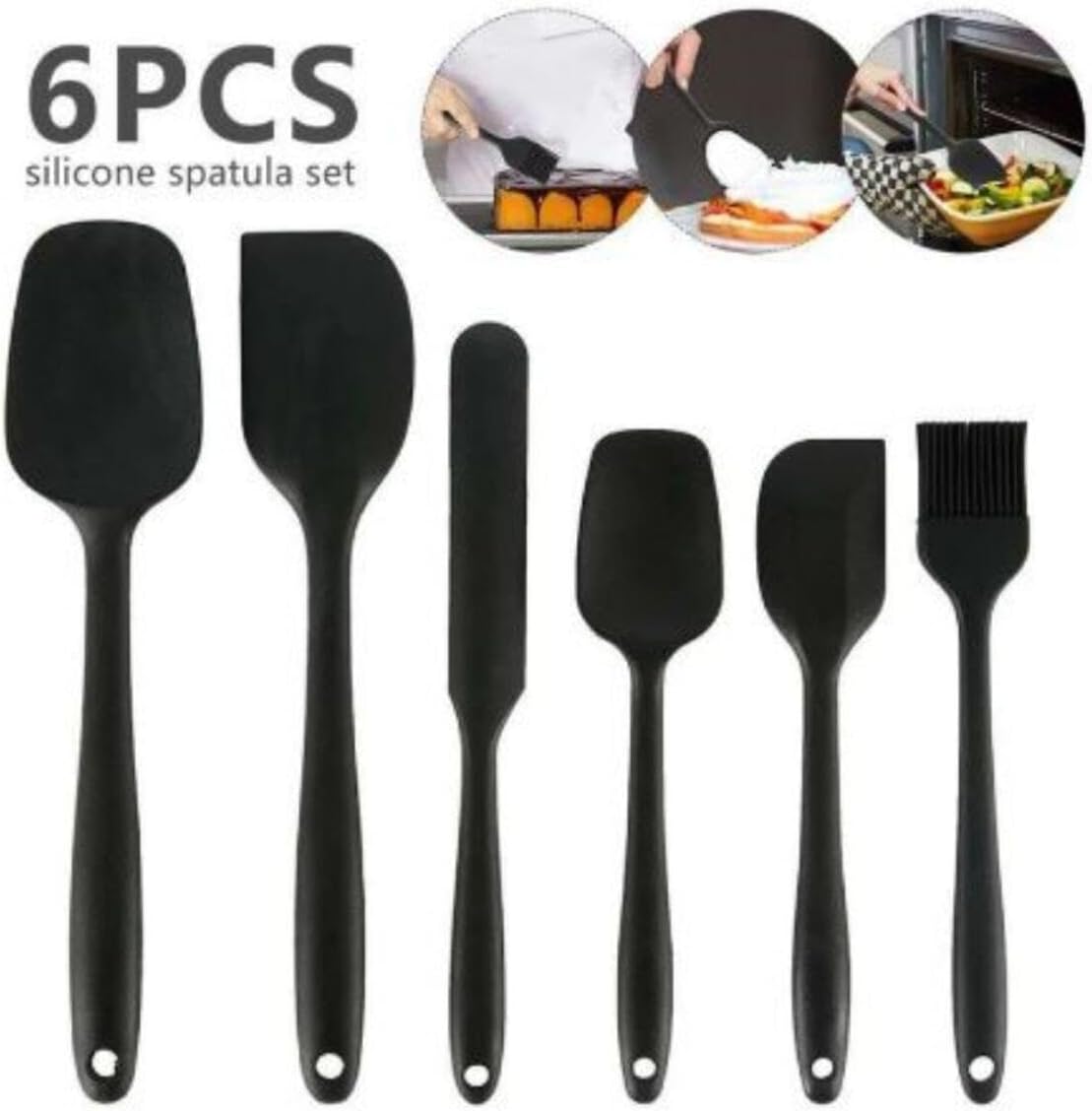 Isıya Dayanıklı Silikon Spatula Seti, 6 Parça, Siyah