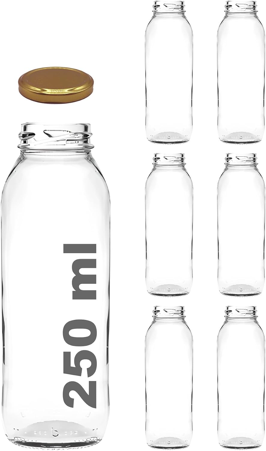 Alternative view of 250 ml Metal Kapaklı Meyve Suyu, Meşrubat, Limonata Şişesi 250 cc Cam Şişe 6 Adet (Altın/Gold)