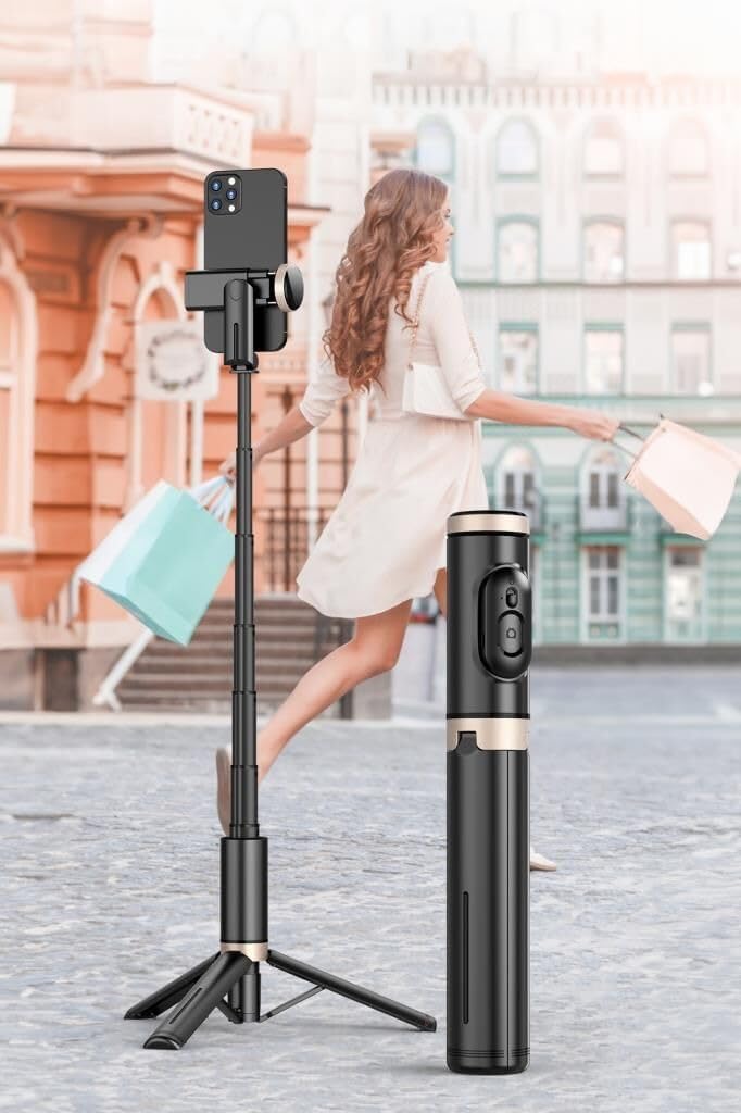 Alternative view of Selfie Stick Tripod – Kablosuz Bluetooth Uzaktan Kumandalı, 360° Döner Başlıklı, 215-730 mm Ayarlanabilir, iOS ve Android Uyumlu, Alüminyum Alaşımlı Hafif Taşınabilir Tripod | Q12