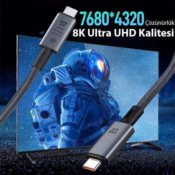 Alternative view of Profesyonel 240W Type-C Şarj Kablosu 40Gbps Veri Aktarım 8K HDMI Notebook Laptop Macbook Şarj USB4.0