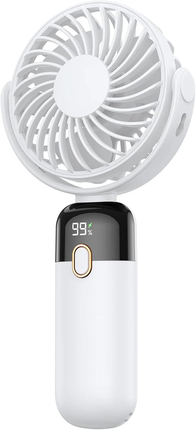 Warmco K70 Taşınabilir Şarjlı El Vantilatörü 2400mAh 360° Döner Başlıklı Standlı Dijital Ekranlı Soğutucu Fan Beyaz - Görsel 3