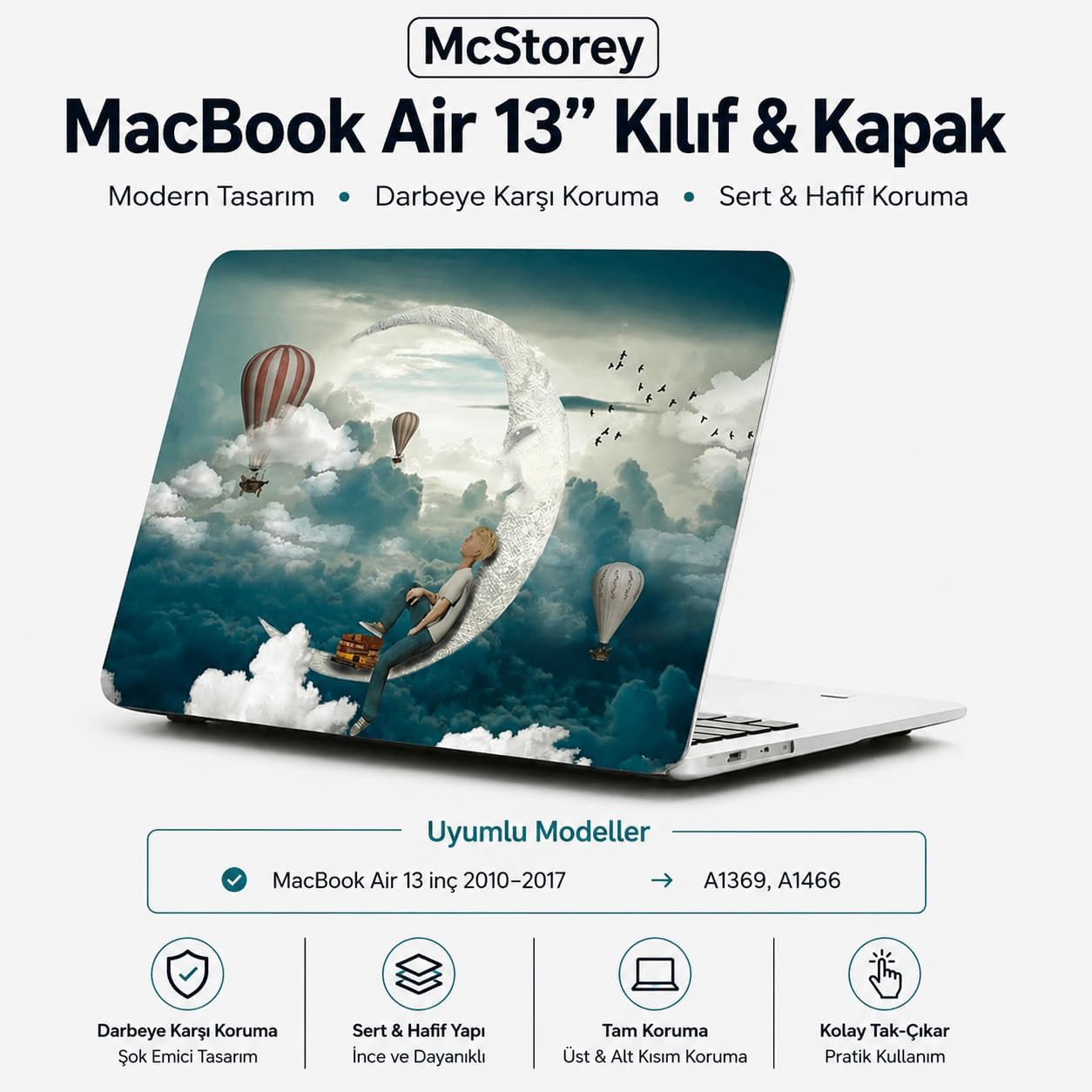 Alternative view of MacBook Air 13 İnç Kılıf A1369 A1466 Uyumlu Hard Case Sert Koruyucu Kapak İnce Hafif Çizilme Korumalı Desenli Baskılı 2010-2017 Yeşil