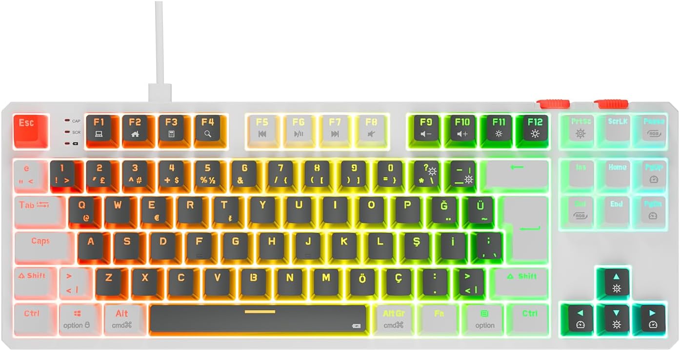 YORU TKL Gri/Beyaz Type-C Bağlantılı OUTEMU Red Swich Q Mekanik Gaming Oyuncu Klavye RGB