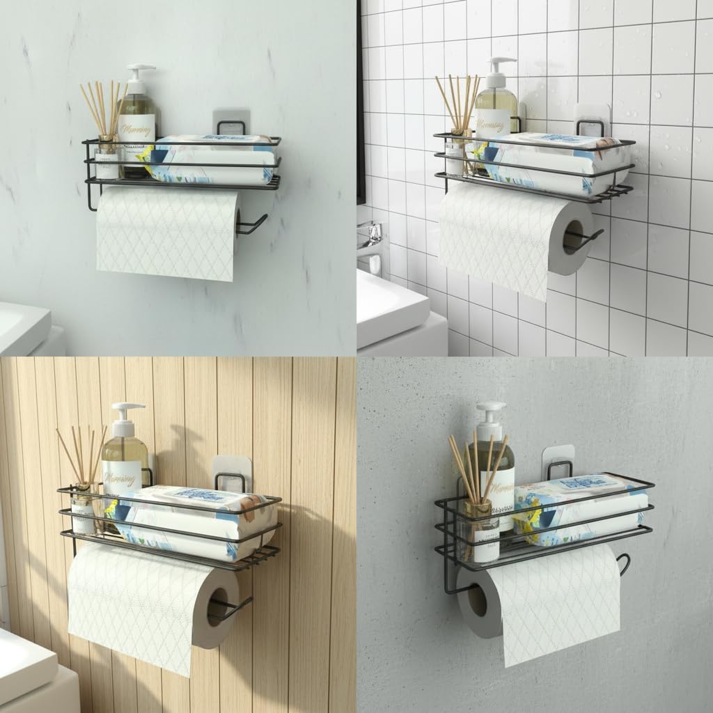 Yapışkanlı Raflı Kağıt Rulo Havluluk Peçetelik Havlu Kağıtlık Siyah Banyo Mutfak Düzenleyici Raf - Görsel 3