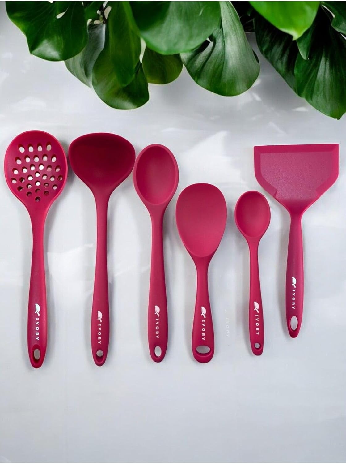 Alternative view of Isıya Dayanıklı Silikon Kevgir Kepçe Kaşık Spatula Seti 6 Parça, Fuşya
