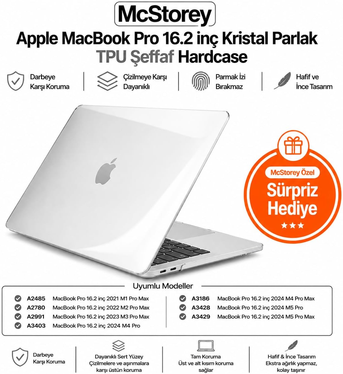 Alternative view of MacBook Pro 16.2 İnç Kılıf A2485 A2780 A2991 A3403 A3186 A3428 A3429 Uyumlu Kristal Parlak Şeffaf Sert Kapak İnce Hafif Koruyucu Crystal Clear Hard Case
