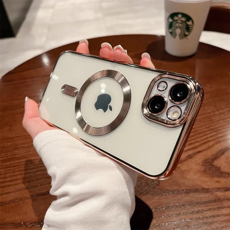 & AKSESUAR iPhone 14 için Magsafe ile Uyumlu Arka Kısmı Parlak Şeffaf Yapıya Sahip Kenarları Silikon Yapılı Güçlendirilmiş Mıknatıslı Kamera Lens Koruyuculu Wireless Kablosuz Şarj Destekli