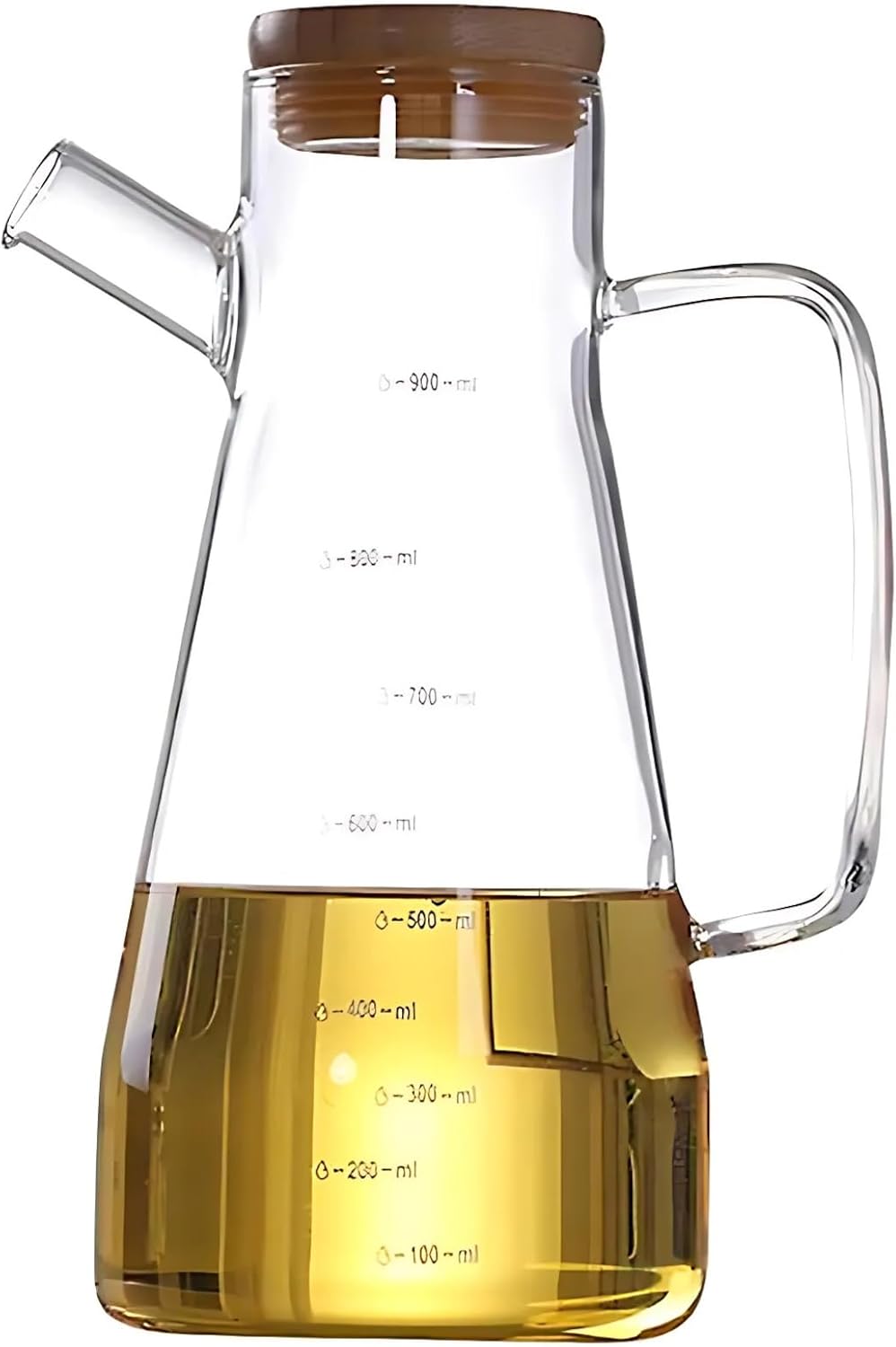 Bambu Kapaklı Borosilikat Cam Yağdanlık - 900 ML, Dayanıklı Vakumlu Kapaklı Cam Yağdanlık ve Sirkelik, Mutfak Kullanımı İçin
