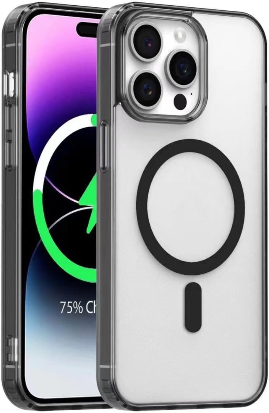 iPhone 16 Plus MagSafe Mat Manyetik Kılıf Şeffaf ve Siyah İnce PC TPU Darbe Emici Yükseltilmiş Kamera Korumalı Kapak Siyah - Görsel 3