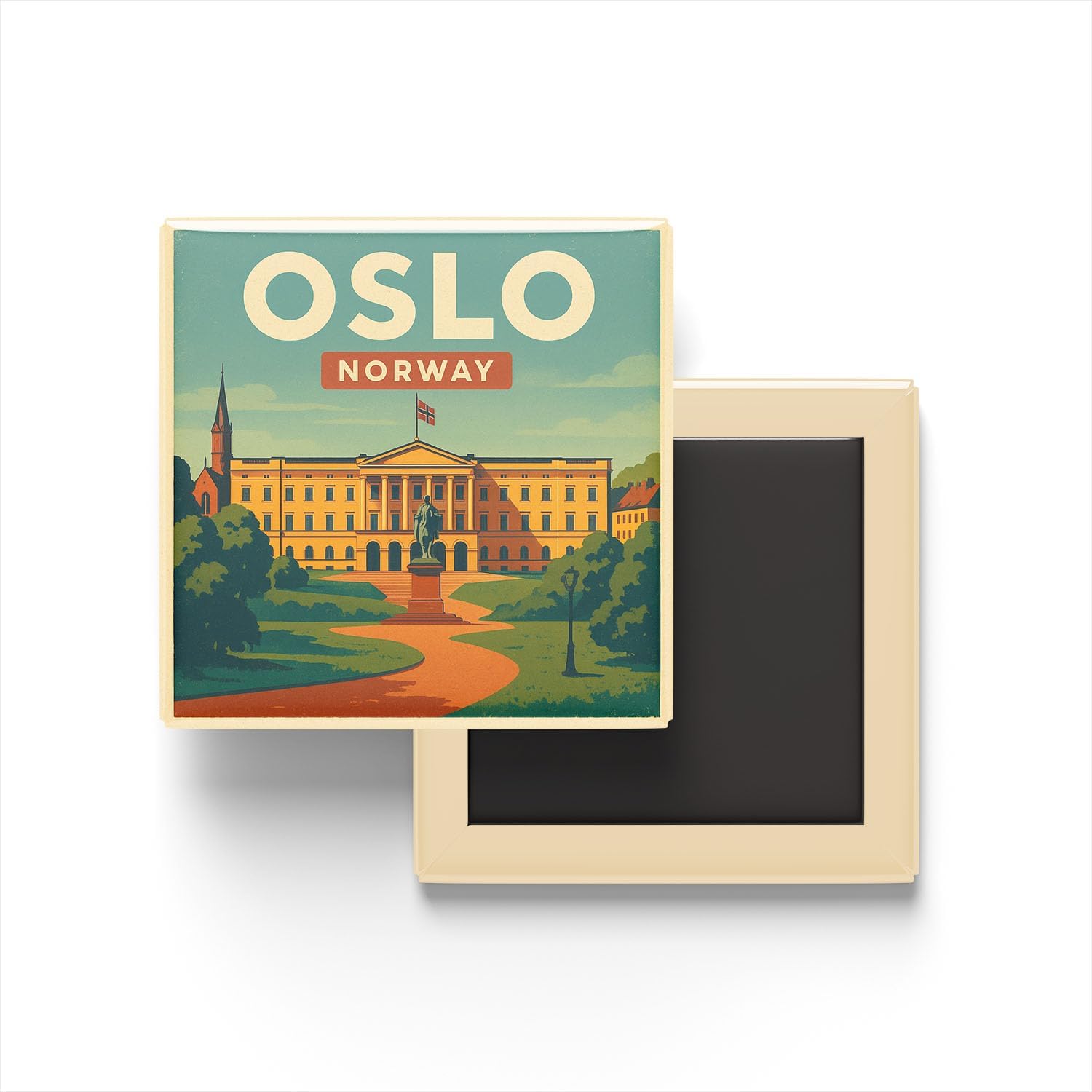 Alternative view of Oslo Norveç - Kraliyet Sarayı - Baskılı Buzdolap Magneti Kare 9x9 cm