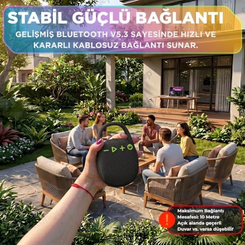 Alternative view of [Travel-Sound] Taşınabilir Bluetooth Hoparlör V5.3 Önü Kumaş Kaplı TFT/AUX/USB Destekli RGB Işıklı IPX6 Su Sıçramalarına Dayanıklı Type-C Şarjlı Kablosuz Speaker (Siyah)