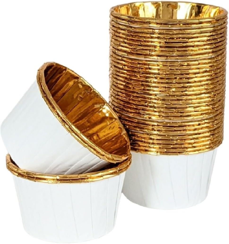25'li Beyaz Gold Muffin Kek Kalıbı, Kek Kapsülü Cupcake Kalıbı, Airfryer Uyumlu