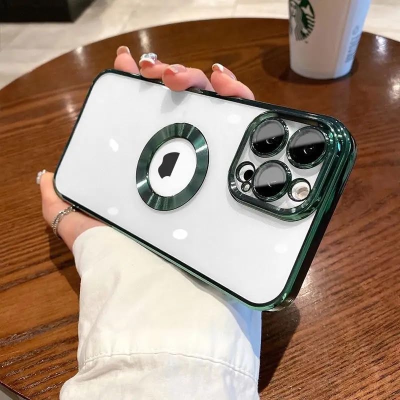 Alternative view of & AKSESUAR iPhone 14 Pro Max ile Uyumlu Laser Şeffaf Parlak Arka Yüzey Ve Logo Detaylı Kenarları Silikon Yapıya Sahip Lens Koruyuculu Kılıf (Yeşil)